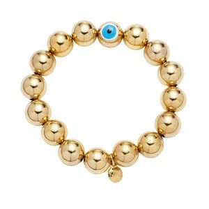 Gold Beaded Bracelet with Blue Evil Eye Charm by Mayamar